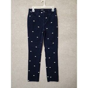 Talbots Corduroy Straight Leg Pants Women 2 Blue Polar Bears Embroidered Stretch